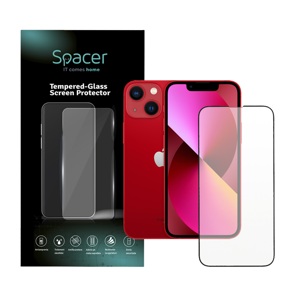 Folie de protectie Spacer pentru iPhone 13 Mini, sticla 9D, duritate 9H, Tempered Glass