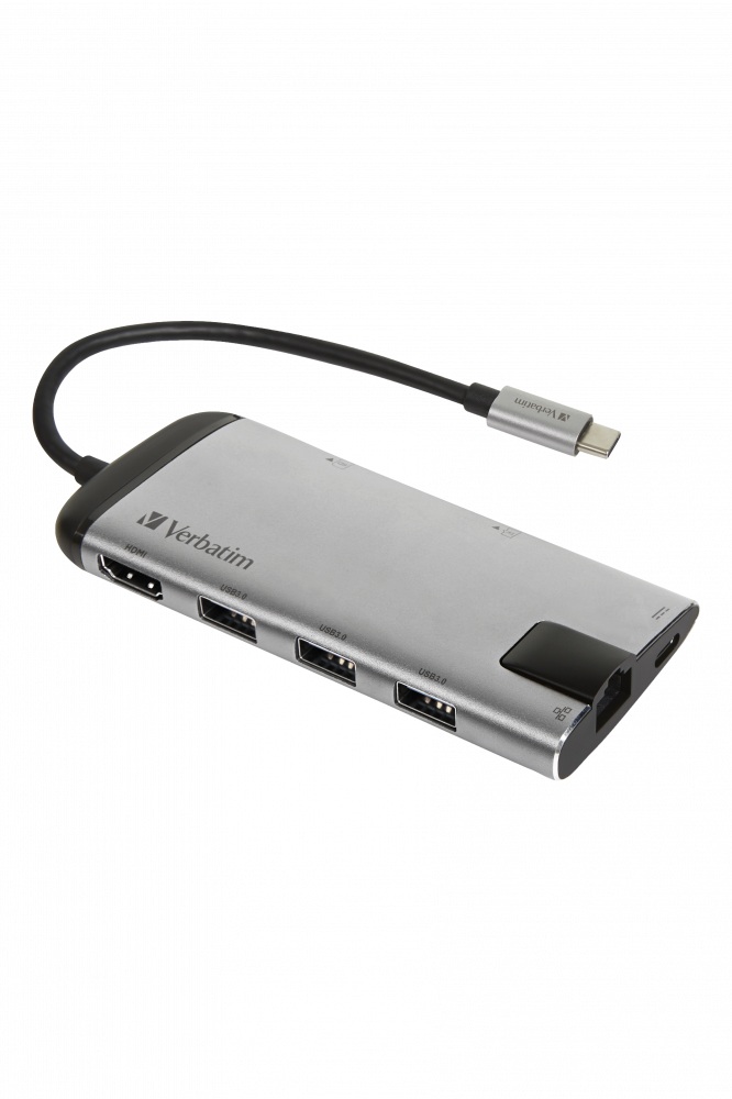 Hub Multiport Verbatim USB-C, 4K HDMI, USB 3.0, Card reader, Argintiu