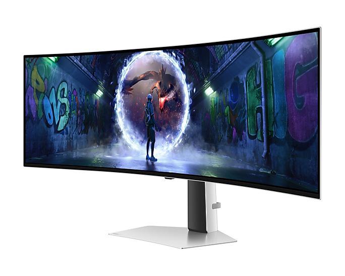 Monitor Gaming Curbat OLED Samsung Odyssey G9, 49″, DualQHD (5120 x 1440), 240Hz, 0.03ms, AMD FreeSync™ Premium Pro, NVIDIA G-Sync Compatible, Picture-by-Picture, Hub USB, HDMI, Micro HDMI, Display Port, USB, VESA, Pivot, Argintiu