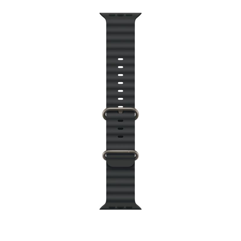 Curea pentru Apple Watch 49mm, Black Ocean Band – Natural Titanium Finish
