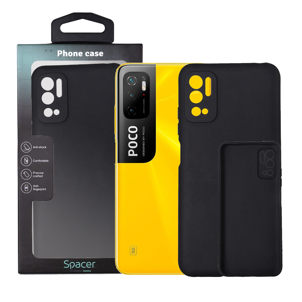 Husa de protectie Spacer pentru Xiaomi Pocophone M3 Pro 5G, material flexibil TPU, Negru