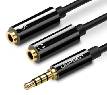 CABLU audio Ugreen, „AV141” stereo 3.5 mm jack (T) la 2 x 3.5 mm jack (M), 0.20 m, conectori auriti, negru „30620” (timbru verde 0.18 lei) – 6957303836208