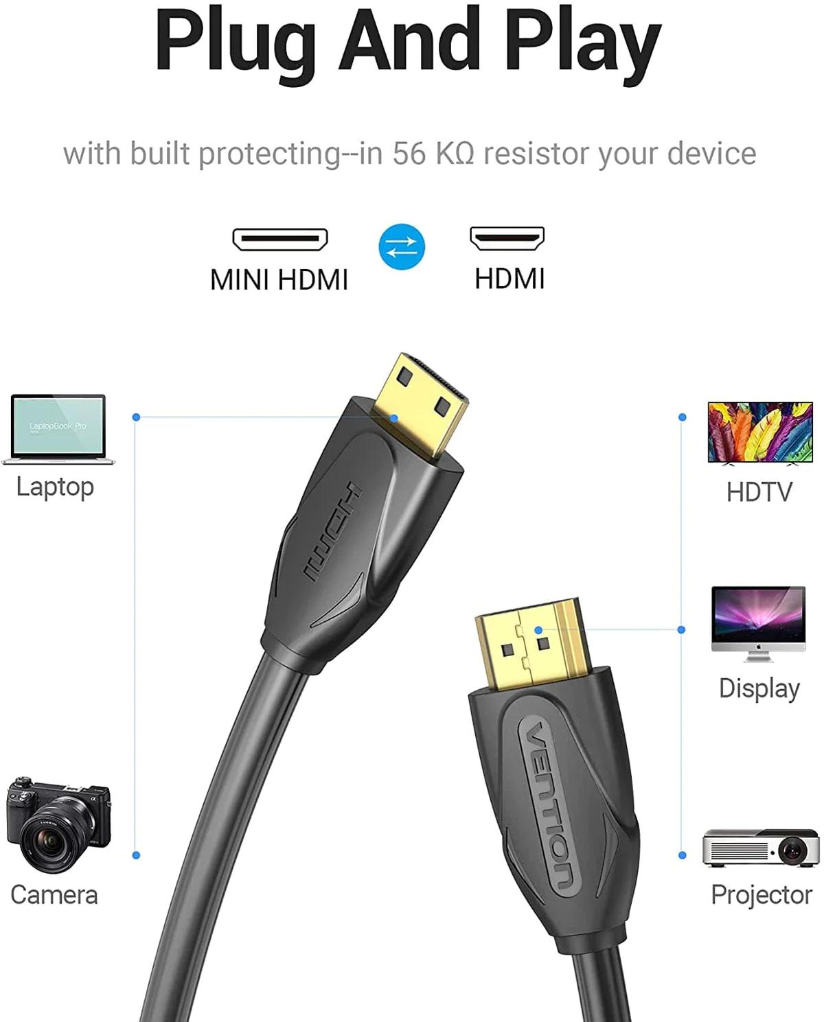 Cablu mini HDMI la cablu HDMI Vention VAA-D02-B200 2m 4K 30Hz (negro) 4 Cablu mini HDMI la cablu HDMI Vention VAA-D02-B200 2m 4K 30Hz (negro) - imagine 4