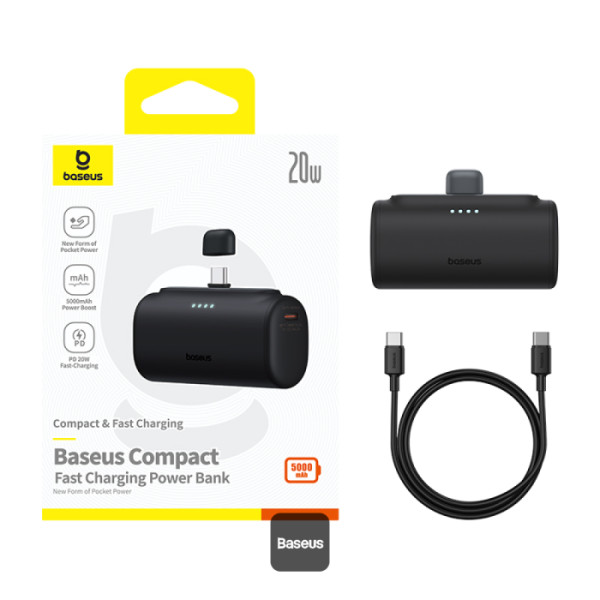 Powerbank Baseus, 5000mAh, 20 W, USB-C, negru, 80x40,2x25,6mm 5 Powerbank Baseus, 5000mAh, 20 W, USB-C, negru, 80x40,2x25,6mm - imagine 5