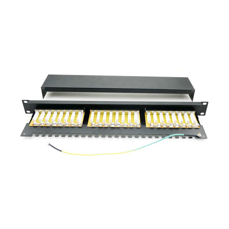 Patch panel 24 porturi, 1U, FTP Cat.5e, Krone 110 , suport de cabluri integrat – EMTEX