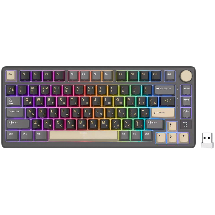 Tastatura mecanica Royal Kludge 2,4 GHz/bluetooth/USB-C, 75%, buton inteligent OLED, RGB, switch silver, RKM75-PHANTOM