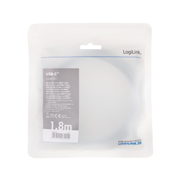 Cablu HDMI, LogiLink, USB-C, 1,8 m, Negru/Argintiu 4 Cablu HDMI, LogiLink, USB-C, 1,8 m, Negru/Argintiu - imagine 4