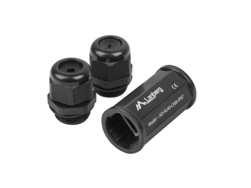 Adaptor Lanberg, Cat. 6, Cu conector de retea, RJ-45, Ecranat, IP67, Negru