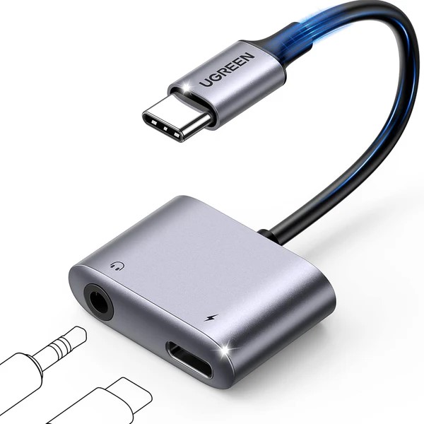 Adaptor, Ugreen CM231, USB-C – USB-C / mini jack 3.5mm, DAC, PD, QC 30W, gri