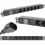 PDU Rack 1U 10A 6x Schuko 2m 2m Negru C14