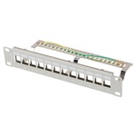 Panou 12 porturi 1U 10″ Lanberg, organizator module Keystone, gri, dimensiuni 254×44,45x100mm