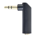 Adaptor audio stereo , Gembird, unghi drept de 90 grade, conectori auriti jack 3.5 mm tata la jack 3.5mm mama, minimizeaza indoirea cablurilor, negru