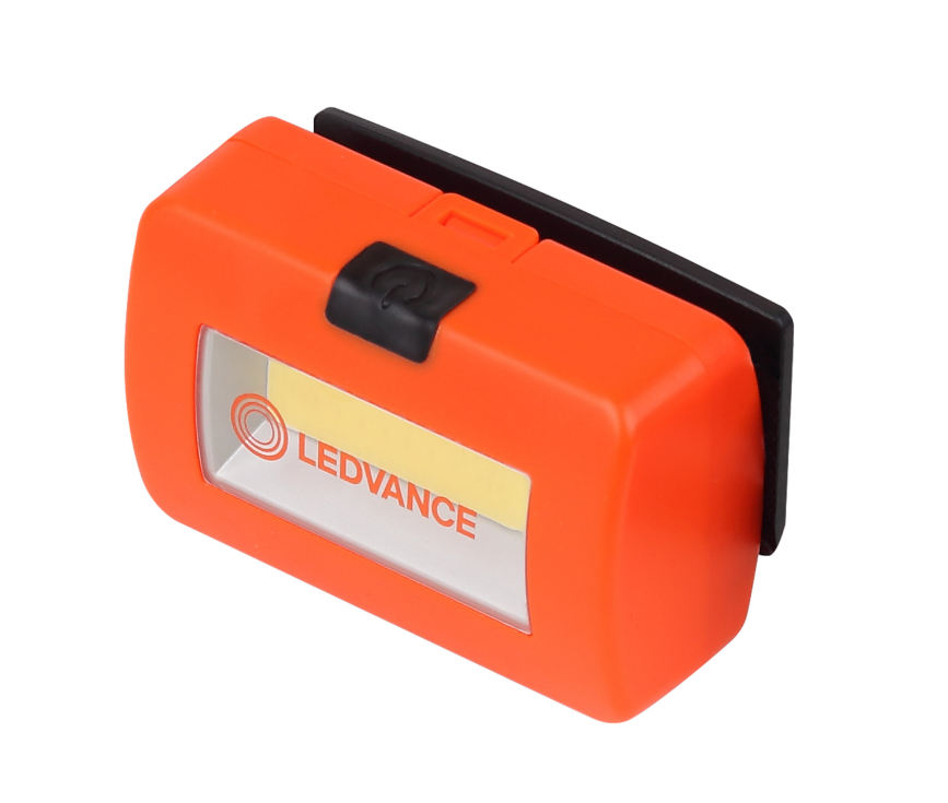 Lanterna LED frontala Ledvance, 2.2W COB, 100 lm, lumina rece 6500K, 4 moduri de iluminare 100%-100lm, 30%-30lm, 3xAAA neincluse, IP22, Portocaliu/Negru