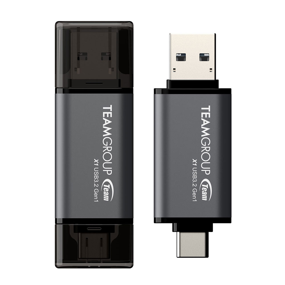 MEMORIE USB 3.2 / USB Type-C 3.1 TEAMGROUP X1, 64 GB, plastic, gri „TX1364GC01” (timbru verde 0.03 lei)