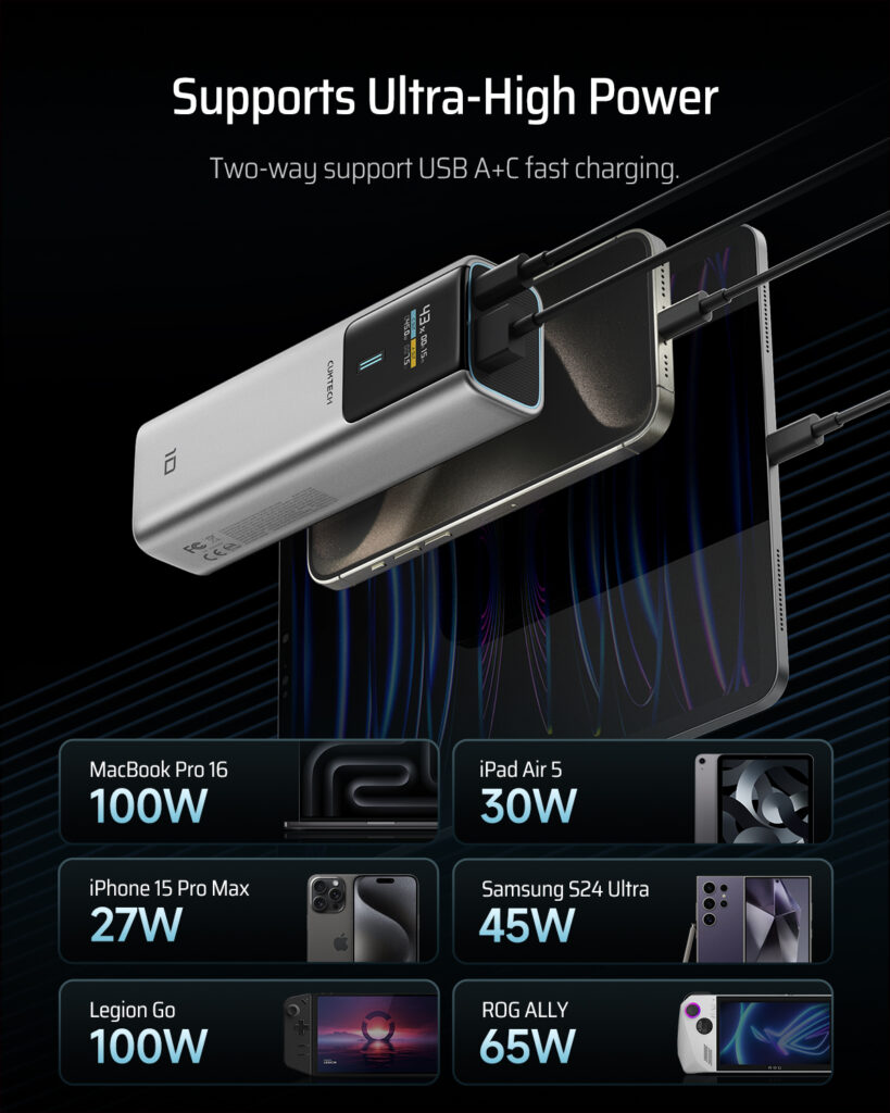 Power bank Cuktech 1C1A, 10000mAh, 150W, 1 x USB, 1 x USB Type-C, gri