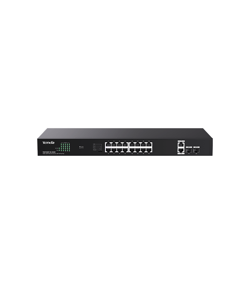 Switch PoE+(230W) fara management, 4 preconfigurari, 18×RJ45 1Gbps (16×PoE+), 2×SFP 1Gbps