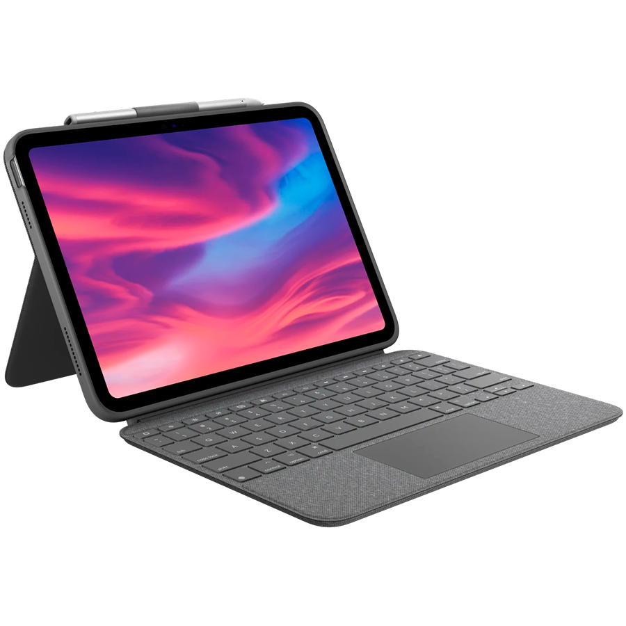 Husa Logitech Combo Touch cu Smart Connector, tastatura iluminata si trakpad detasabile pentru iPad gen 10, US, Gri Oxford
