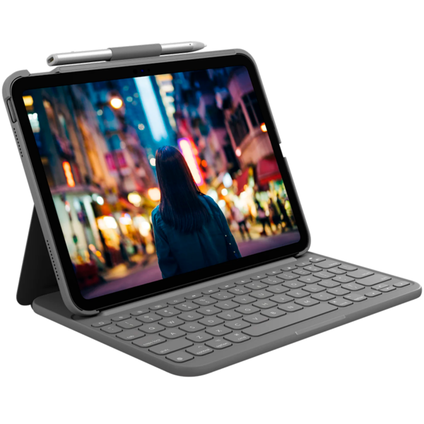 Husa cu tastatura Logitech Slim Folio pentru iPad 10, US, Gri
