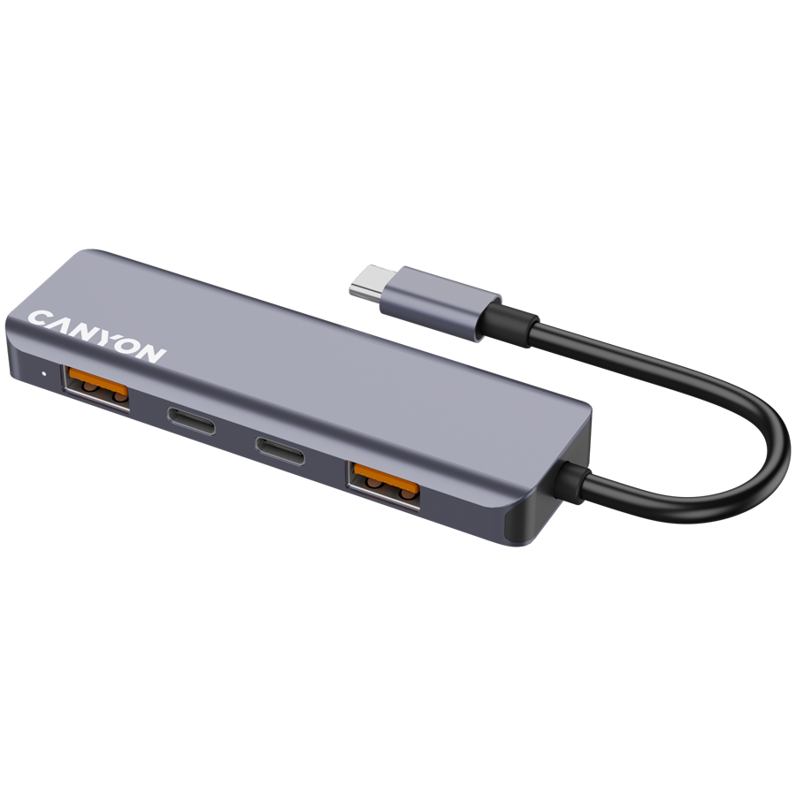 Hub USB, CANYON DS-18, 5 in 1, USB-C, gri