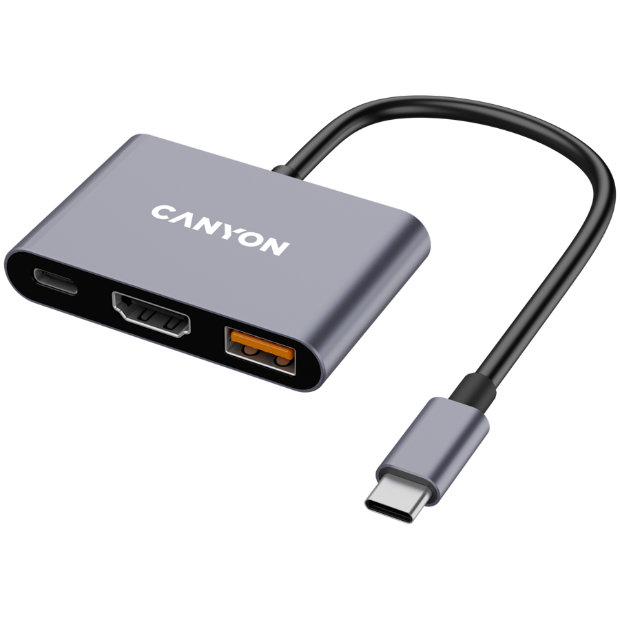 Hub USB, CANYON DS-4, 3 in 1, USB-C, gri