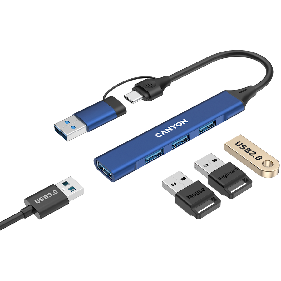 Hub Canyon DS-02, 1 x USB-A 3.0, 3 x USB-A 2.0 Albastru 4 Hub Canyon DS-02, 1 x USB-A 3.0, 3 x USB-A 2.0 Albastru - imagine 4