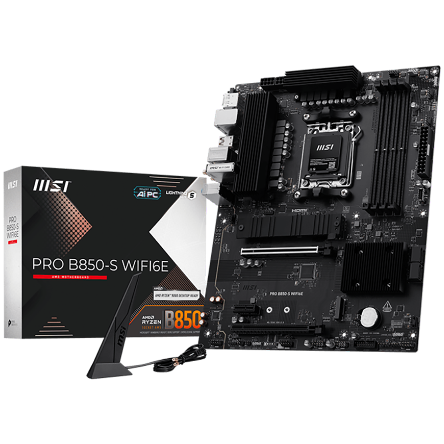 Placa de bază MSI PRO B850-S WIFI6E, suport AMD AM5, Wi-Fi 6, Negru, ATX