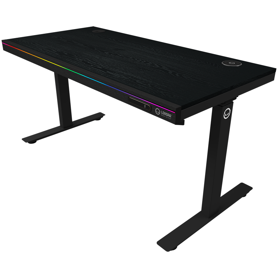 Dual-motor sit/stand adjustable-height gaming desk with wireless charger, RGB lighting, control panel, and USB ports, solid wooden tabletop, black. 2 Dual-motor sit/stand adjustable-height gaming desk with wireless charger, RGB lighting, control panel, and USB ports, solid wooden tabletop, black. - imagine 2