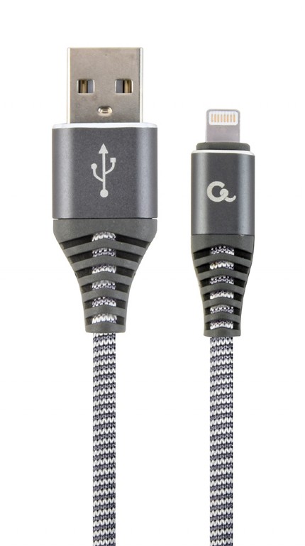 Cablu alimentare si date Gembird, USB 2.0 (T) la tip Lightning (T), 1m, gri / alb, CC-USB2B-AMLM-1M-WB2