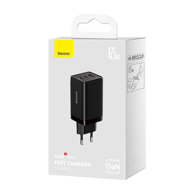 Incarcator retea Baseus GaN5 Pro, 65W, 2x USB-C, 1x USB (cablu USB-C la USB-C inclus), Negru 3 Incarcator retea Baseus GaN5 Pro, 65W, 2x USB-C, 1x USB (cablu USB-C la USB-C inclus), Negru - imagine 3
