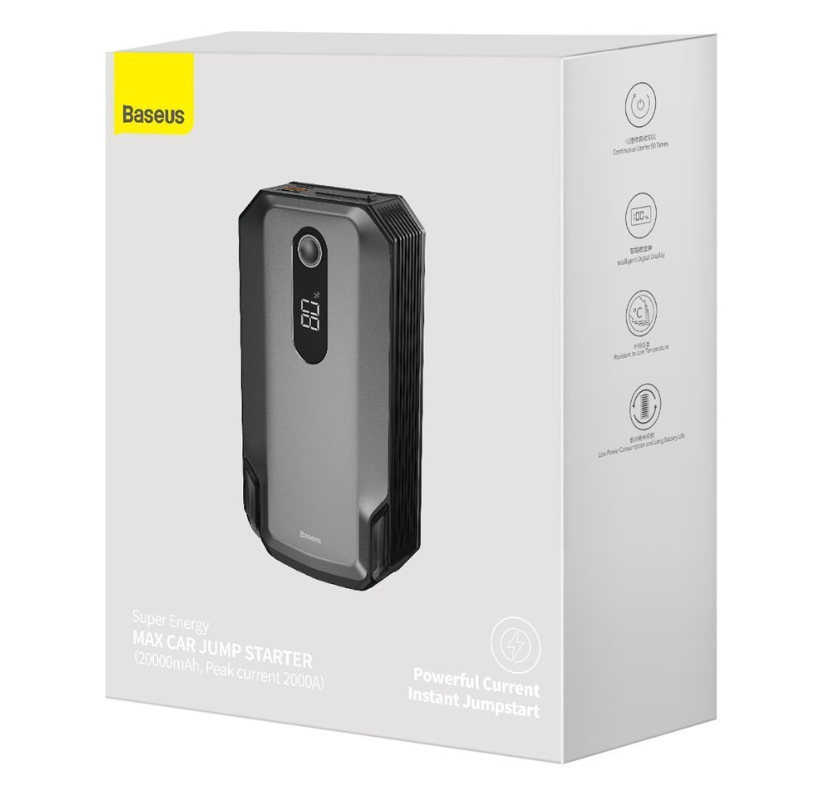 Dispozitiv de pornire auto 3 in 1, Baseus, 2000A, 13000mAh, cu lanterna LED, 12V 2 Dispozitiv de pornire auto 3 in 1, Baseus, 2000A, 13000mAh, cu lanterna LED, 12V - imagine 2