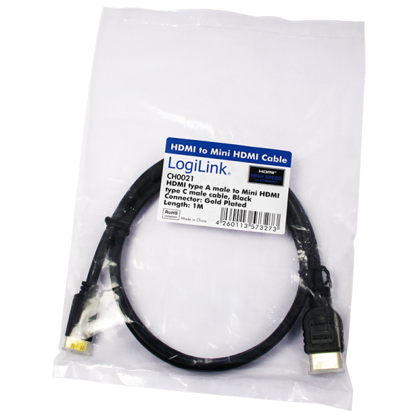 Cablu HDMI, Logilink, Nailon, 1m, Negru