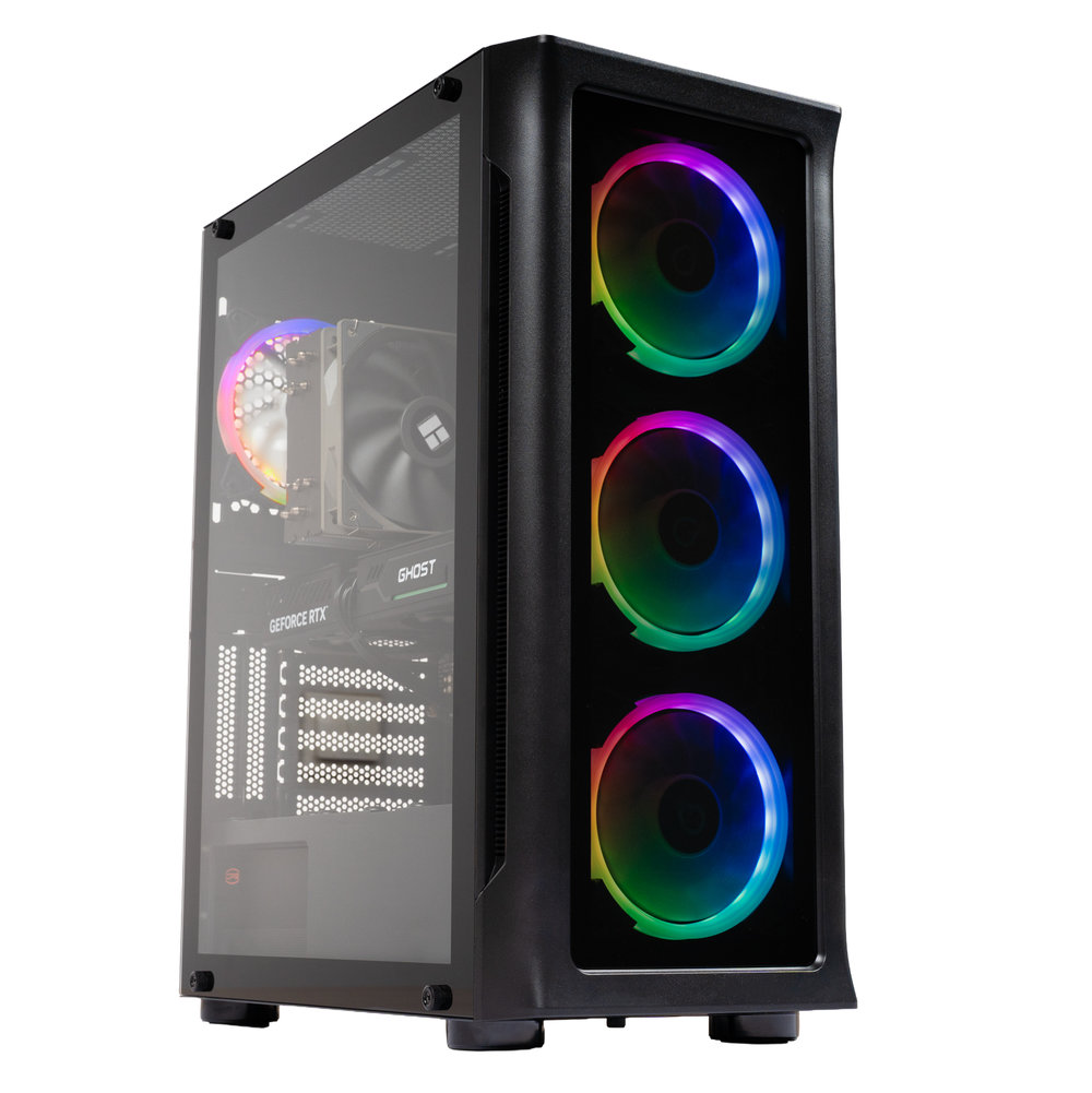 Sistem Desktop PC Gaming Spacer Commander cu procesor Intel® Core™ i5-14400F pana la 4.7GHz, 32GB DDR5, 1TB SSD, Gainward GeForce RTX™ 5060 Ghost 8GB GDDR7, No OS, Negru