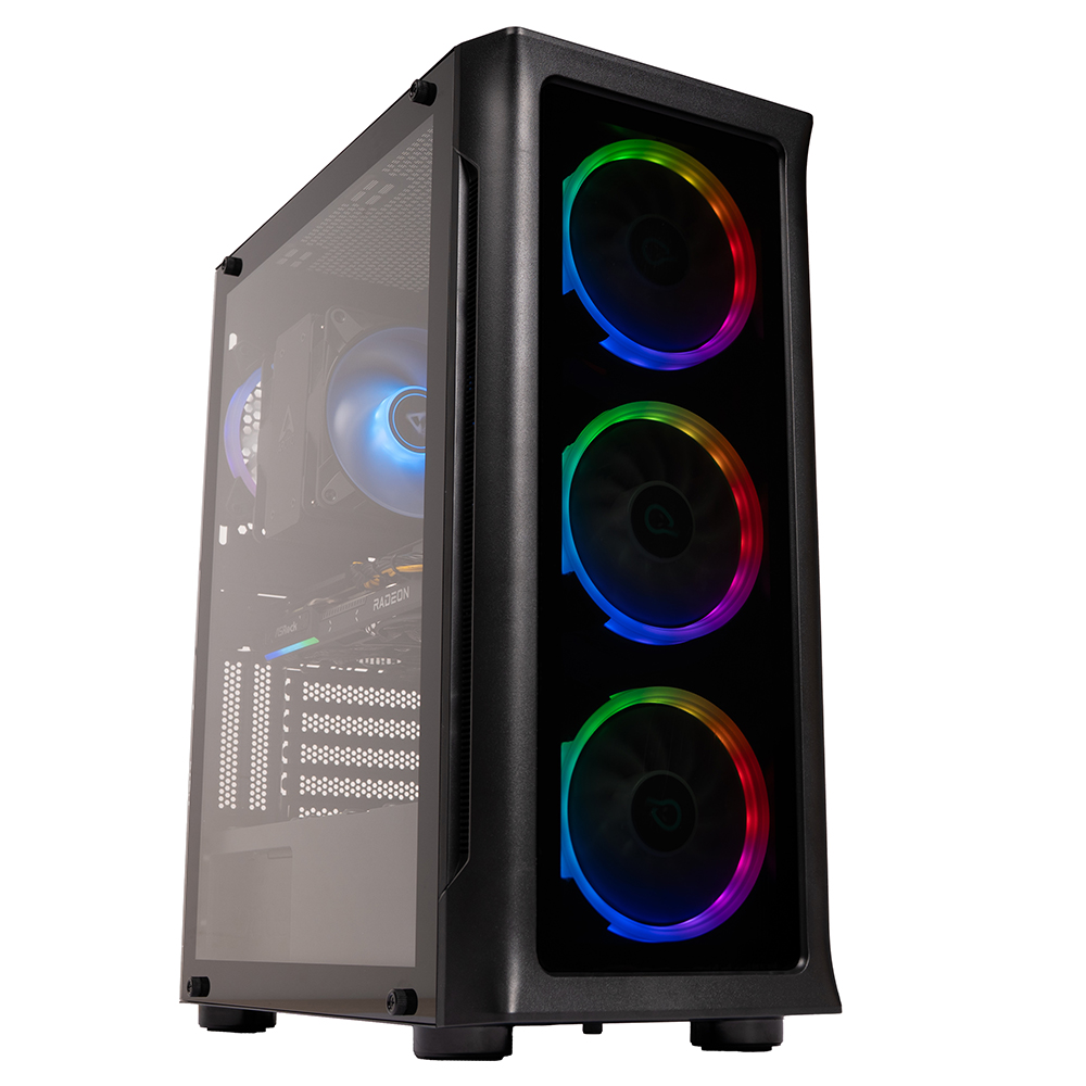 Sistem Desktop PC Gaming Spacer Overlord cu procesor AMD Ryzen™ 5 5600 pana la 4.4GHz, 32GB DDR4, 1TB SSD, ASRock AMD Radeon™ RX 7600 RX Challenger 8GB GDDR6 OC, No OS, Negru
