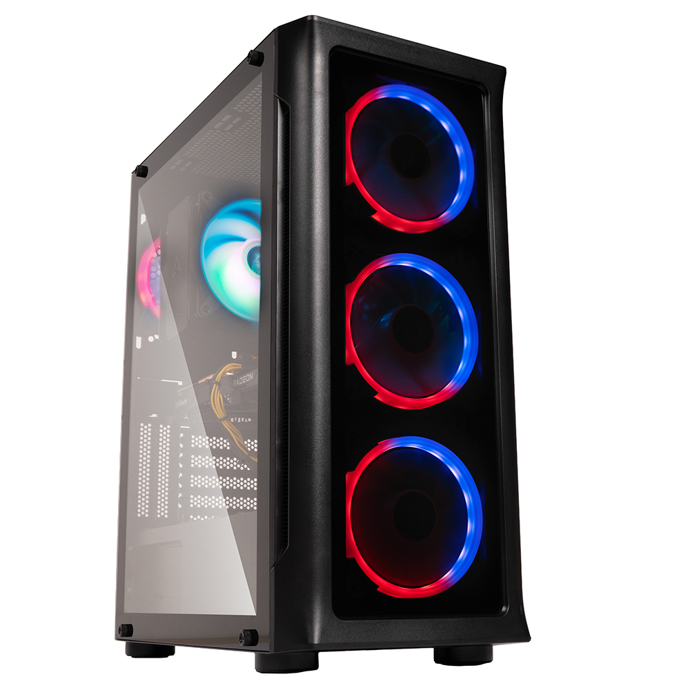 Sistem Desktop PC Gaming Spacer Conqueror cu procesor AMD Ryzen™ 5 9600X pana la 5.4GHz, 32GB DDR5, 2TB SSD, ASRock AMD Radeon™ RX 9060 XT Challenger 8GB GDDR6 OC, No OS, Negru