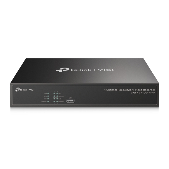 Receptor Video, Tp-Link, Vigi Nvr1004H-4P, Inregistrare 24/7, Monitorizare De La Distanta, Transmisie Bidirectionala A Sunetului, Latime De Banda Video 80 Mb/S, Negru, 10 Tb