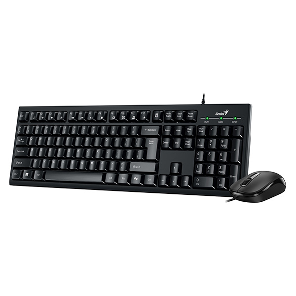 KIT wired GENIUS USB, tastatura 104 taste (concave) + mouse optic 1200dpi, 3 butoane, AI key, negru