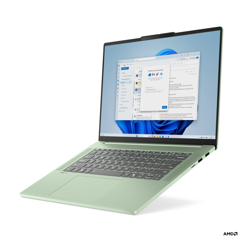 Laptop Lenovo IdeaPad Slim 5 15ARP10 cu procesor AMD Ryzen™ 7 7735HS pana la 4.75GHz, 15.3″ WUXGA, IPS, 16GB LPDDR5x RAM, 512GB SSD, AMD Radeon™ 680M Graphics, No OS, Seafoam Green