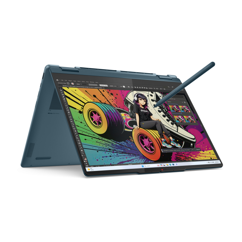 Laptop Lenovo Yoga 7 2-in-1 14AKP10 cu procesor AMD Ryzen™ AI 7 350 pana la 5.0GHz, 14″ 2.8K, WQXGA+, OLED, 120Hz, Touch, 24GB LPDDR5x RAM, 1TB SSD, AMD Radeon™ 860M Graphics, Windows® 11 Home, Tidal Teal, 3y on-site Premium Care