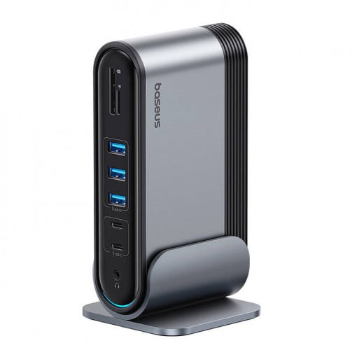 Hub USB Baseus Docking Station Spacemate Series 11-in-1, USB-C la 2x HDMI 4K@60Hz, 2x DP 4K@60Hz, 2x USB-A, 1x USB-C, 1x RJ45, 1x USB-A (480Mbps), 1xUSB-C (PD), 1x 3.5mm Audio