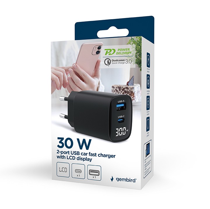 GEMBIRD 2-port 30W USB fast charger LCD 3 GEMBIRD 2-port 30W USB fast charger LCD - imagine 3