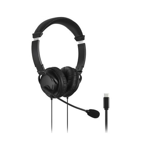 CASTI Kensington, cu fir, standard, utilizare multimedia, call center, microfon pe casca, noise-canceling, conectare prin USB-C, cablu 1.8m, negru