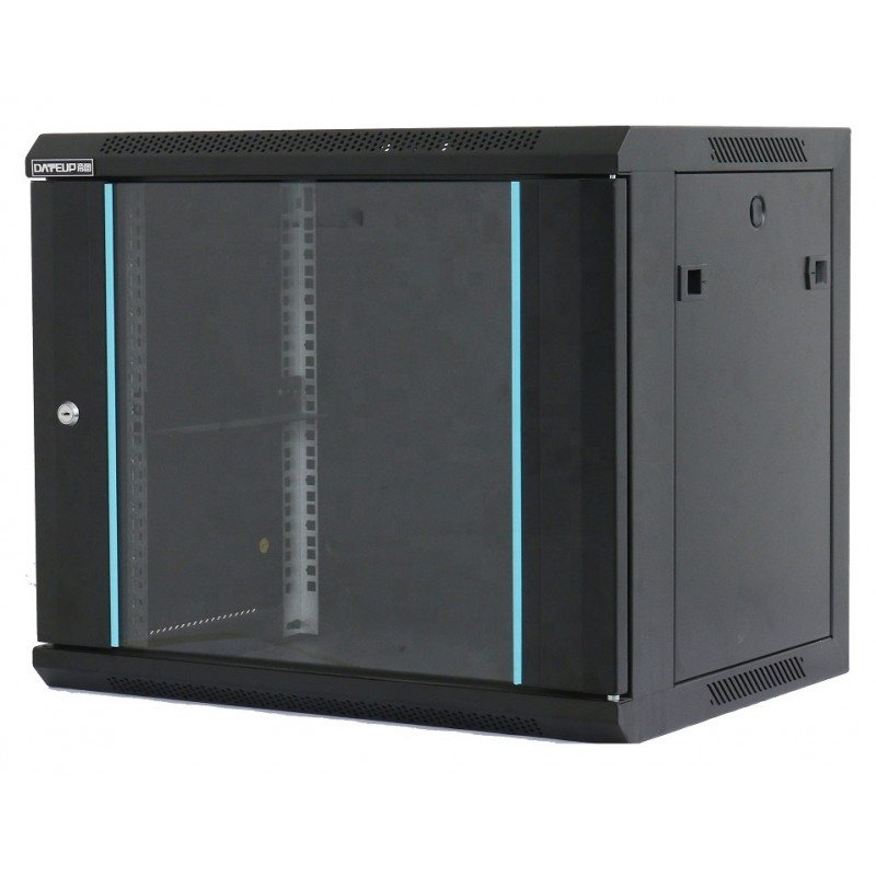 Rack 19” 15U 600×450, de perete, usa din sticla, panouri detasabile si securizate, dezasamblat, capacitate 70kg, negru RAL9004, DATEUP