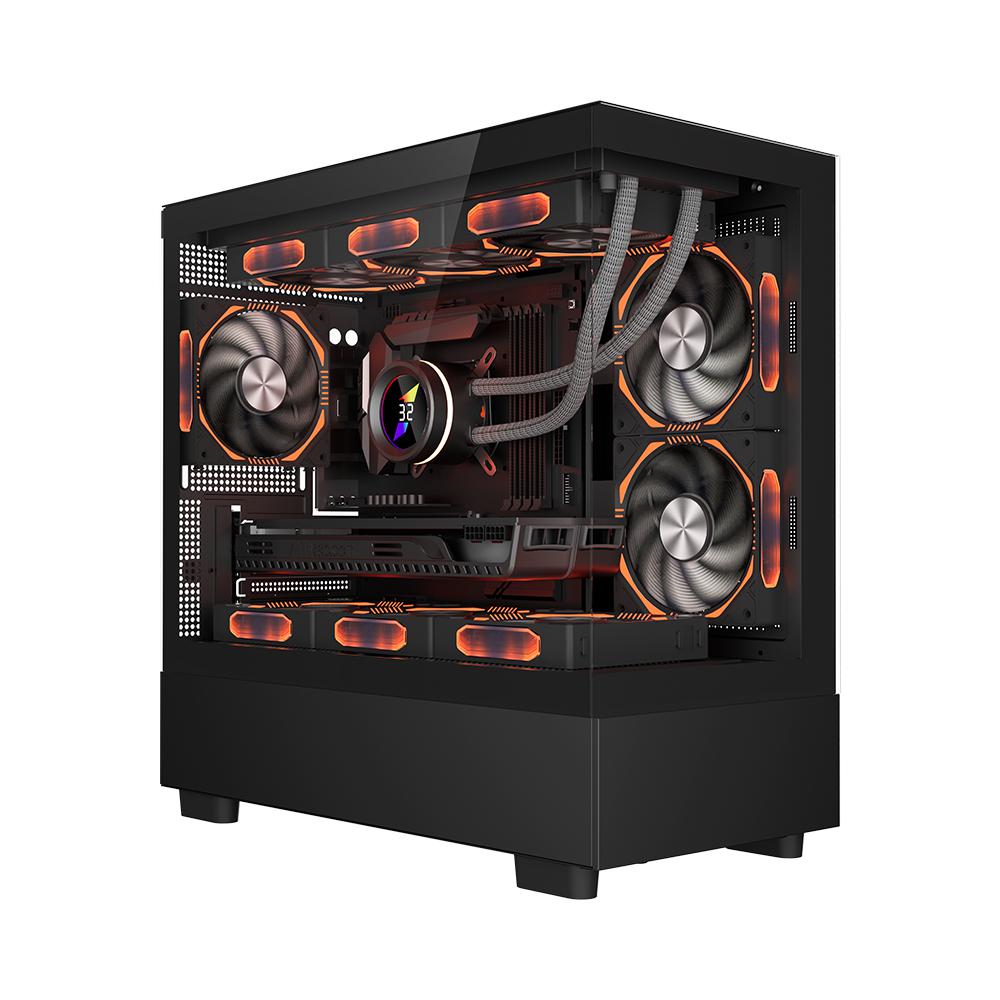 Carcasa 1stPLAYER® Gaming MI5-bk, 6 ventilatoare aRGB infinity efect, telecomanda, Micro-ATX, negru