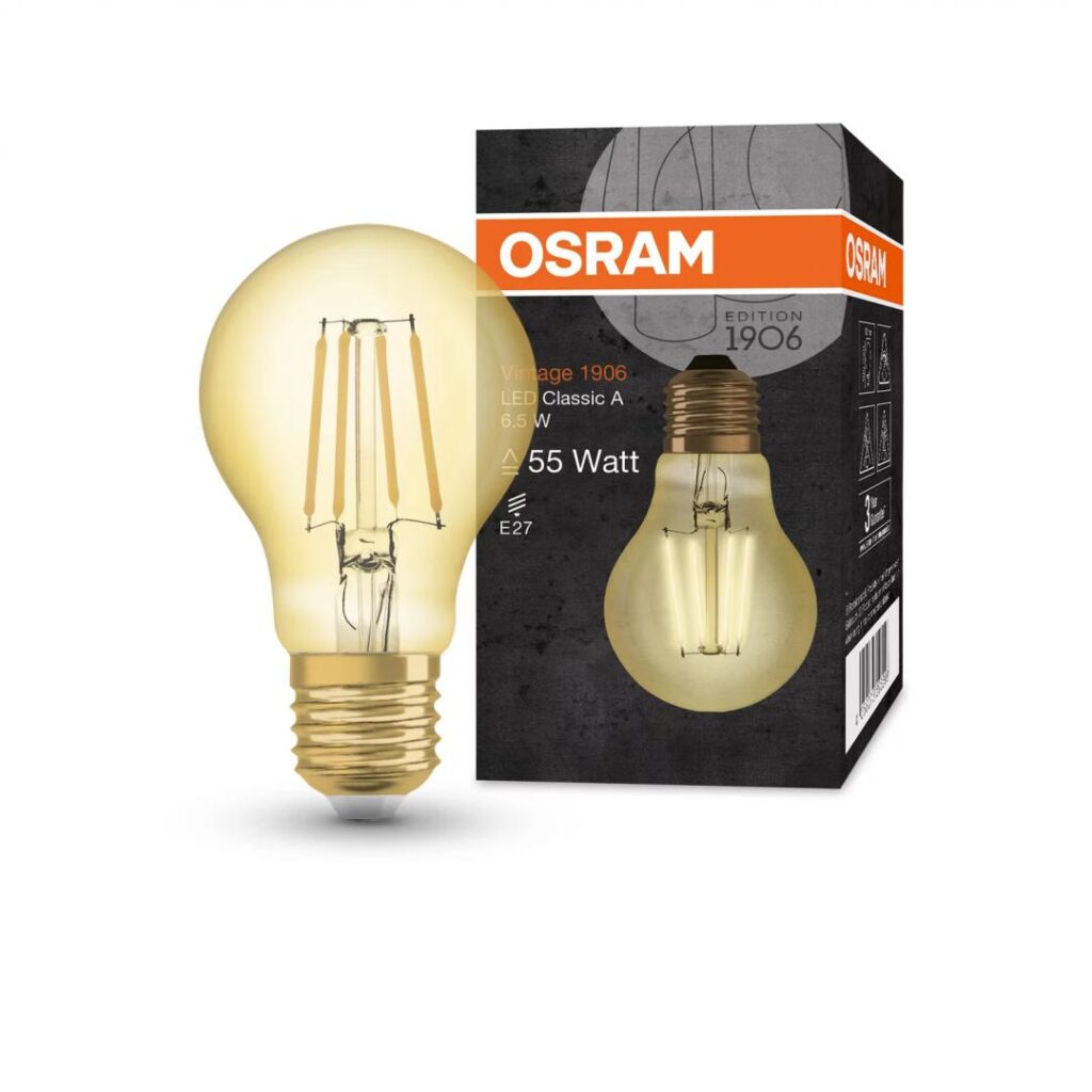 Bec LED vintage (decorativ) Osram 1906 A, E27, 6.5W (55W), lumina alba calda (2400K), clasa energetica F