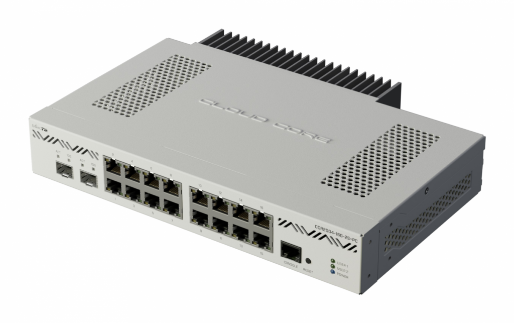 MIKROTIK ETHERNET ROUTER CCR2004-16G-2S+PC, 16 X 10/100/1000, 2XSFP+ Ports, CPU: AL32400 1200Mhz, Di