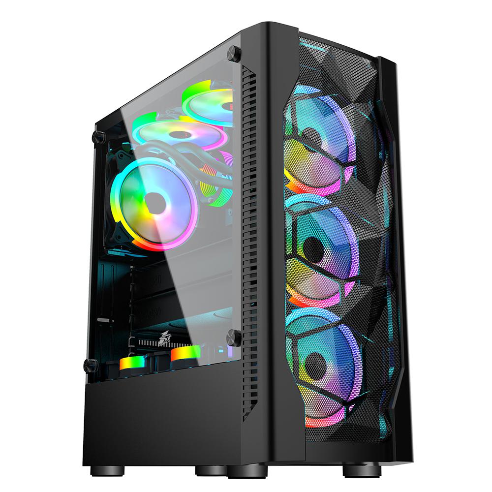Carcasa 1STPLAYER Gaming DK-D4-bk, ATX, 4 ventilatoare RGB, fara sursa, negru