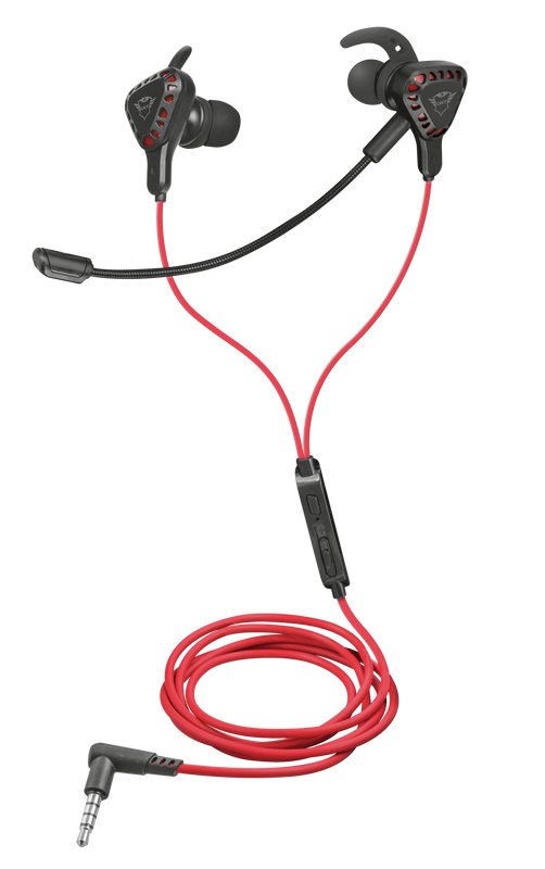 Casti gaming inear cu microfon detasabil Trust GXT 408 Cobra, cablu 1,35m, Rosu/Negru