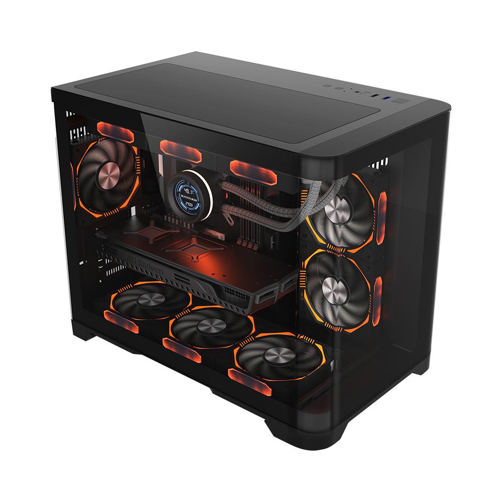 Carcasa 1stPLAYER® Gaming UV6-bk, Micro-ATX, 6 ventilatoare aRGB infinity efect, telecomanda, negru