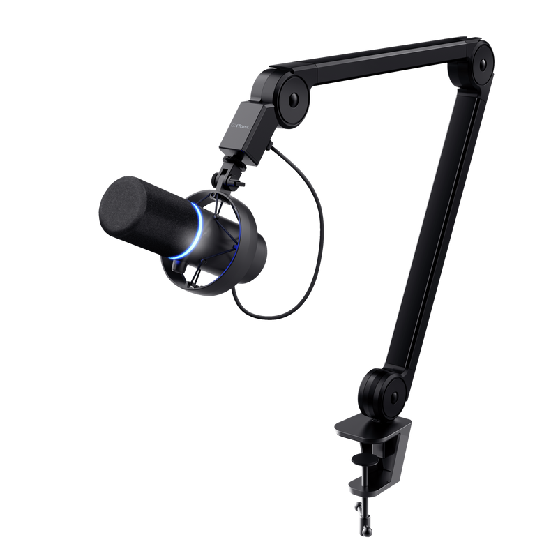 Microfon profesional stand Trust ONYX GXT255, cardioid, ajustabil, pentru Streaming, Podcast, Youtube, negru