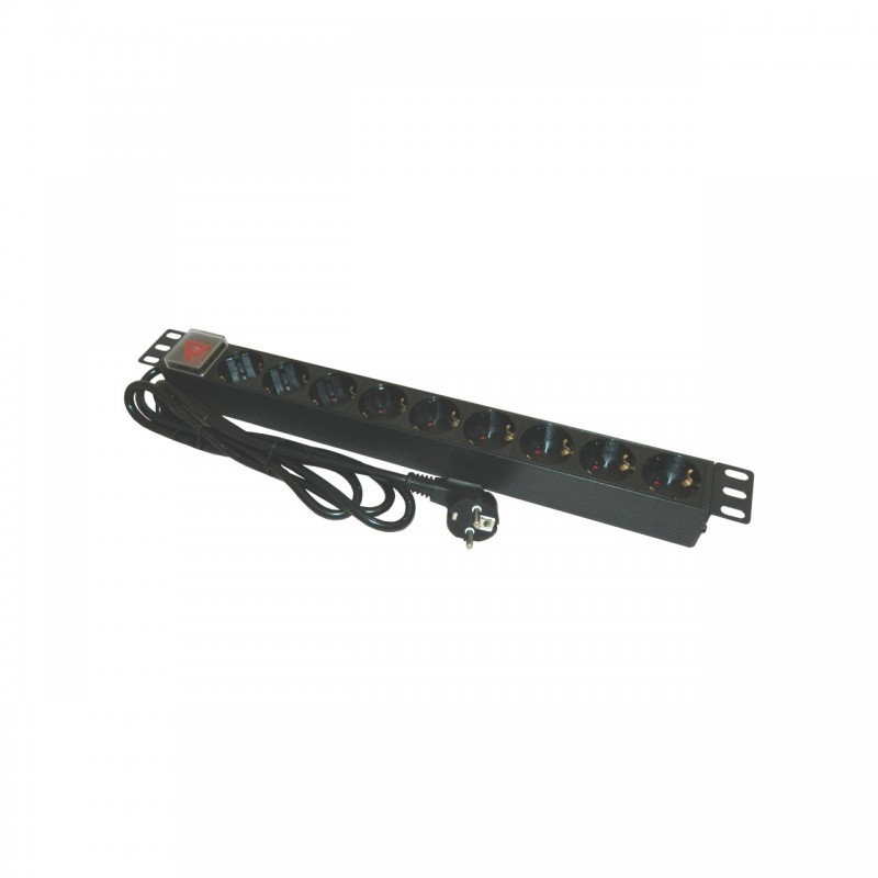 Bara Alimentare aluminiu / pdu 19 inch 9 prize schuko + switch 16a 3500w 3x1.5 2m - emtex pdu9k (include tv 1.75 lei)